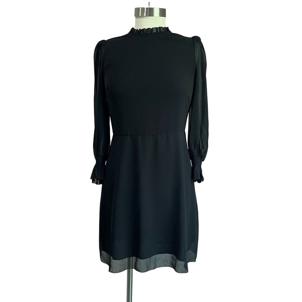 Wilfred Aritzia Black Little Black Puff Long Sleeve Chiffon Mini Dress Size 6